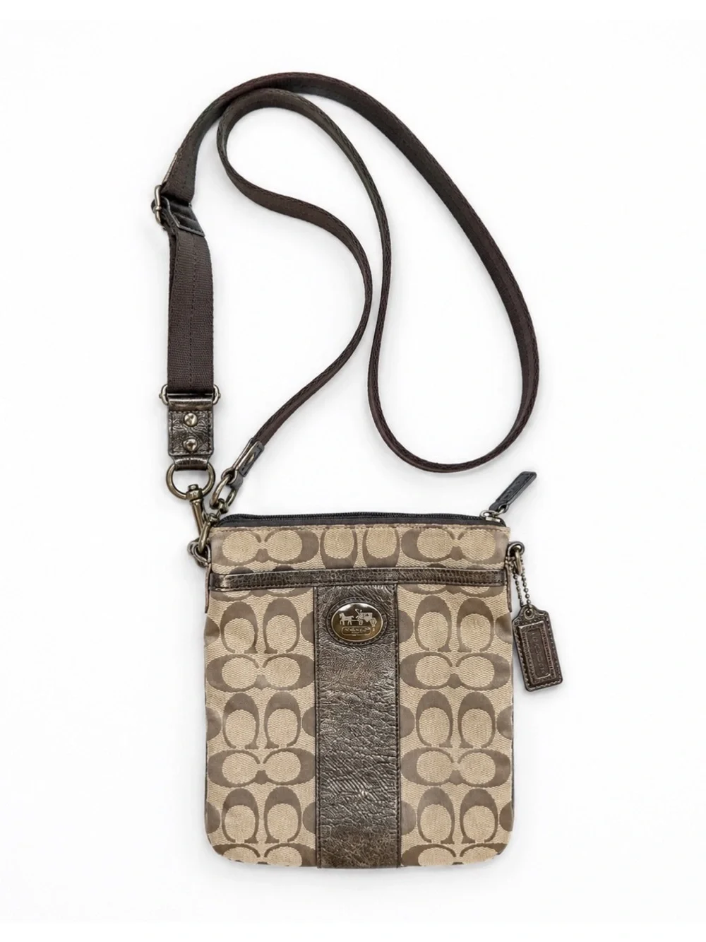 Coach Tan Canvaa Signature Swingpack Crossbody Swing Bag Purse